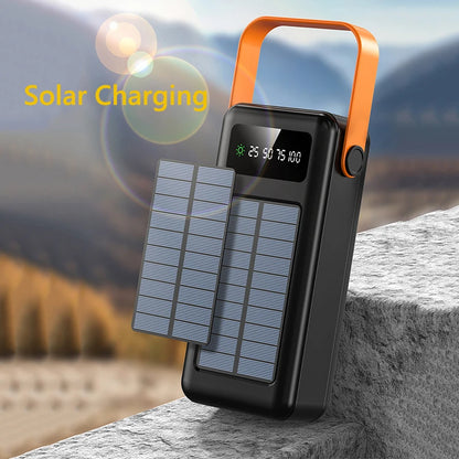 50000mah Solar Power Bank Built Cables Portable Charger Powerbank for iPhone 16 XIAOMI External Battery High Capacity Poverbank