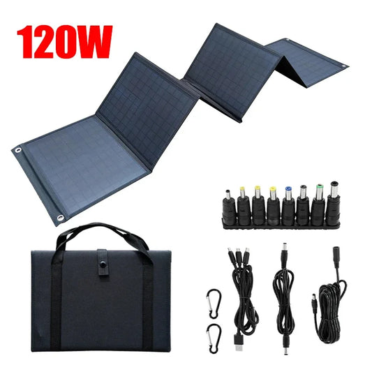 120W Solar Panel Portable Foldable Solar Cells Bag Double USB+DC Output